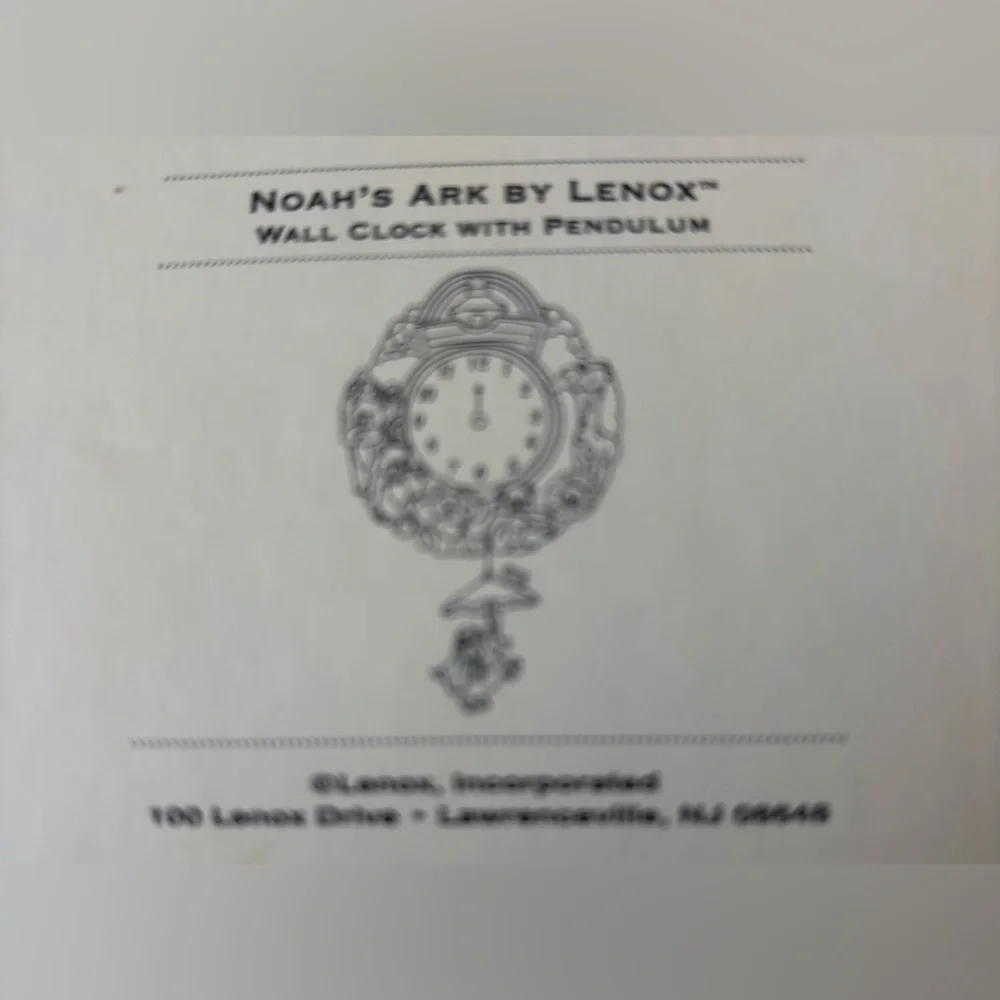New in box Lenox Noah’s ark wall clock with pendulum porcelain vintage baby gift